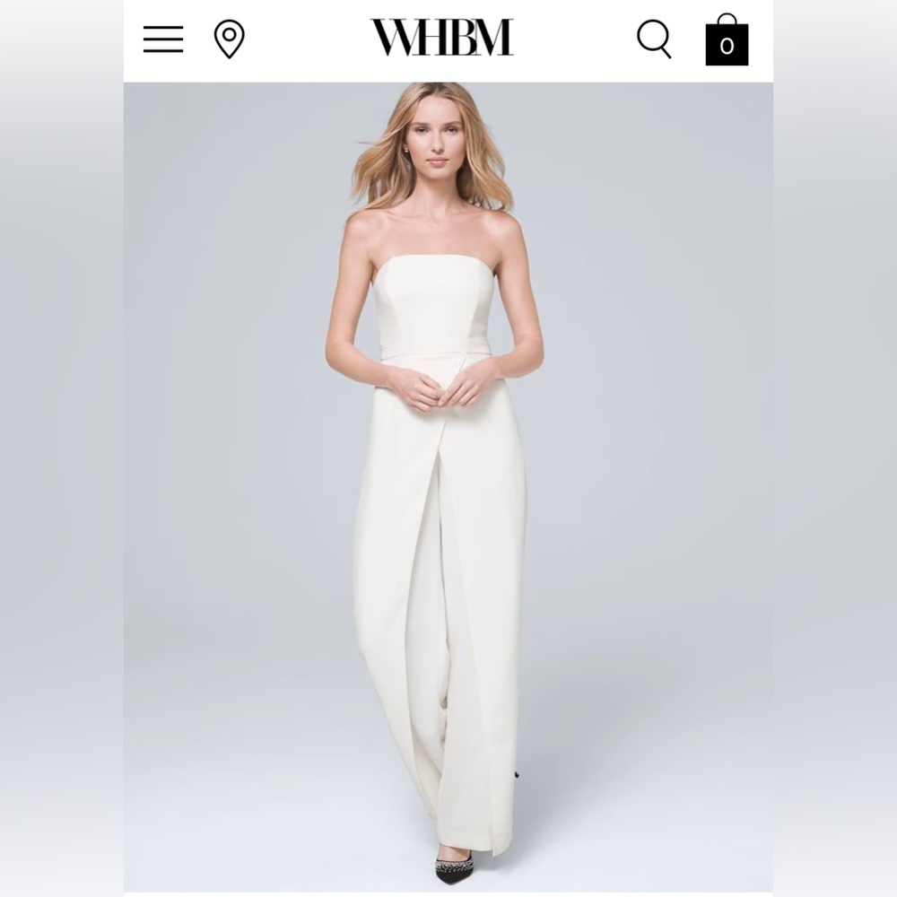 Like new sz 4 White Strapless Wide-Leg Jumpsuit elegant chic wedding $180!